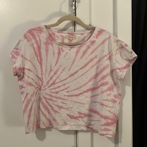 Madewell Pink Tie-Dye Cap-Sleeve Slight Cropped Tee — Size L